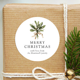 Elegante Waterverf Mistletoe Prettig Kerstfeest Ronde Sticker