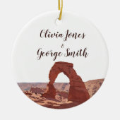 Elegante Waterverf Moab Onze Eerste Kerstmis Keramisch Ornament (Voorkant)