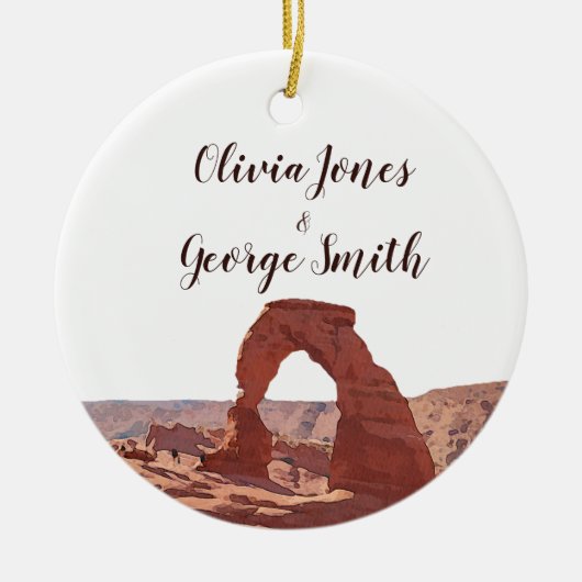 Elegante Waterverf Moab Onze Eerste Kerstmis Keramisch Ornament (Voorkant)