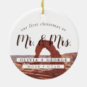 Elegante Waterverf Moab Onze Eerste Kerstmis Keramisch Ornament (Achterkant)