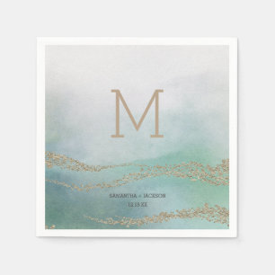Elegante waterverf-monogram in oceaanthema voor tr servetten