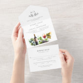 Elegante Waterverf Monogram Vineyard Bruiloft All In One Uitnodiging (Afscheurbaar)