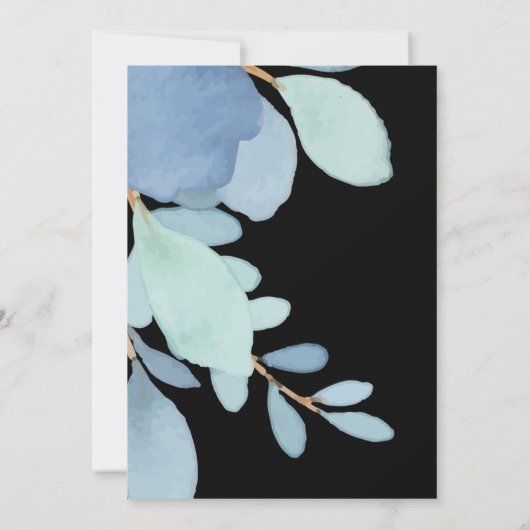 Elegante Waterverf Moody Blauw Bloemen Bruiloft Kaart (Achterkant)