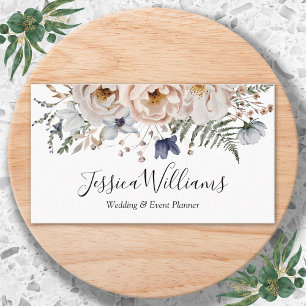 Elegante waterverf mooie beige blauwe bloemen visitekaartje