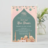 Elegante Waterverf Moskee Iftar Feest Uitnodiging (Staand voorkant)