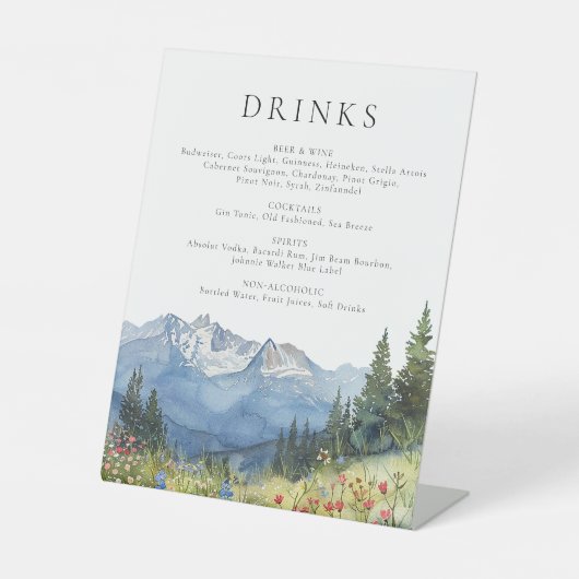 Elegante Waterverf Mountain Drinken Menu Reclamebord Met Voetstuk (Voorkant)