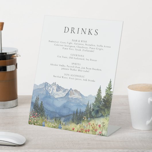 Elegante Waterverf Mountain Drinken Menu Reclamebord Met Voetstuk (Insitu)