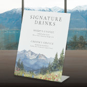 Elegante Waterverf Mountain Signature Drinken Reclamebord Met Voetstuk