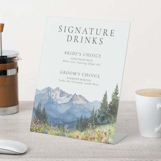 Elegante Waterverf Mountain Signature Drinken Reclamebord Met Voetstuk (Insitu)