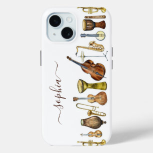 Elegante waterverf muziek instrumenten op maat iPhone 15 case