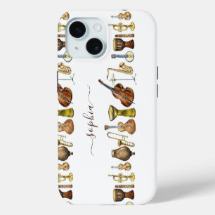Elegante waterverf muziek instrumenten op maat iPhone 15 case