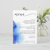 Elegante waterverf nautisch blauw script bruiloft menu (Staand voorkant)