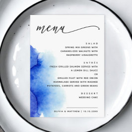 Elegante waterverf nautisch blauw script bruiloft menu