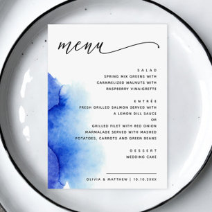 Elegante waterverf nautisch blauwe schrift bruilof menu