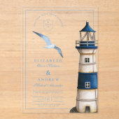 Elegante Waterverf nautische vuurtoren bruiloft Acryl Uitnodigingen (Voorkant)