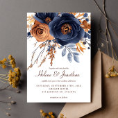 Elegante Waterverf Navy Blue Terracotta bruiloft Kaart