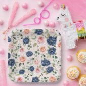 Elegante waterverf Navy Koraal Bloem Papieren Bordje (Feest)