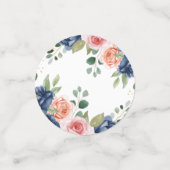Elegante Waterverf Navy Koraal Bloemenslinger Confetti (Kleine voorkant)