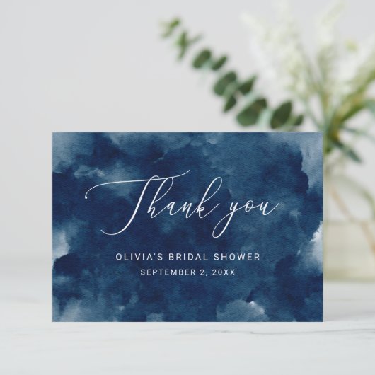 Elegante waterverf navy nautische bruidsdouche bedankkaart (Staand voorkant)