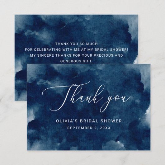 Elegante waterverf navy nautische bruidsdouche bedankkaart (Voorkant / Achterkant)