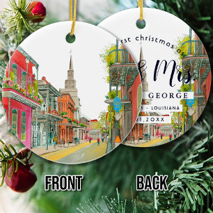 Elegante Waterverf New Orleans Onze Eerste Kerstmi Keramisch Ornament