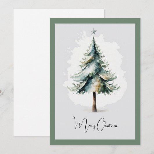 Elegante Waterverf niet foto kerstboom Feestdagenkaart (Voorkant / Achterkant)