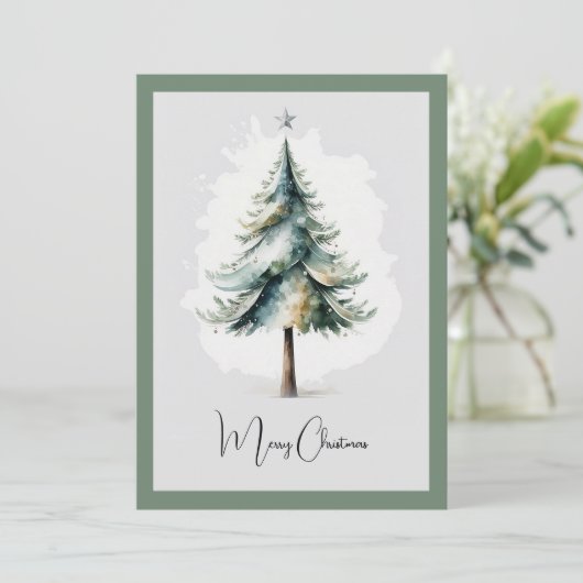 Elegante Waterverf niet foto kerstboom Feestdagenkaart (Staand voorkant)