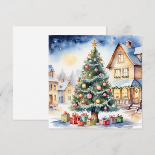 Elegante Waterverf niet foto kerstboom Feestdagenkaart (Voorkant / Achterkant)