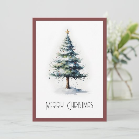 Elegante Waterverf niet foto kerstboom Feestdagenkaart (Staand voorkant)