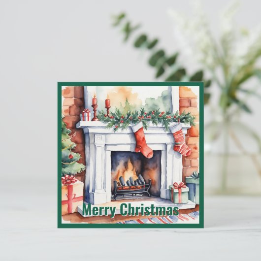 Elegante Waterverf niet foto kersthaard Feestdagenkaart (Staand voorkant)