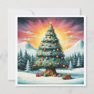 Elegante Waterverf niet foto vrolijke kerstboom Feestdagenkaart