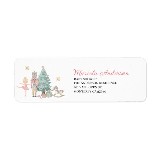 Elegante Waterverf Notenkraker Ballet Roze Kerstmi Etiket (Voorkant)