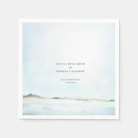 Elegante Waterverf Ocean Beach Kustbruiloft Servet (Voorkant)