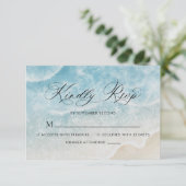 Elegante Waterverf Ocean Beach Script Wedding RSVP Kaartje (Staand voorkant)