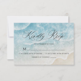 Elegante Waterverf Ocean Beach Script Wedding RSVP Kaartje