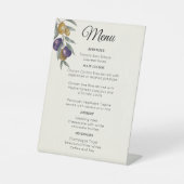 Elegante Waterverf Olijf Bruiloft Menu Reclamebord Met Voetstuk (Voorkant)