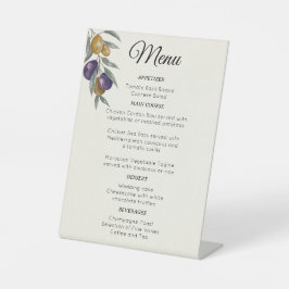 Elegante Waterverf Olijf Bruiloft Menu Reclamebord Met Voetstuk