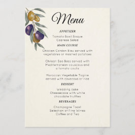 Elegante waterverf olijf trouwmenu menu