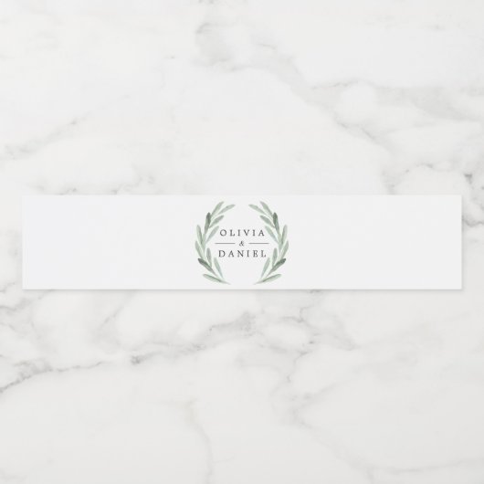 Elegante waterverf olijfblad krans groene trouw waterfles etiket (Enkel label)