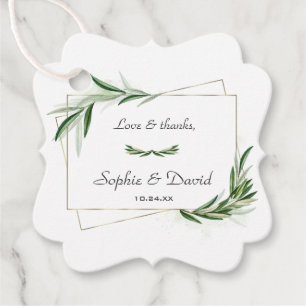 Elegante waterverf olijfgroen goud bruiloft bedankjes labels