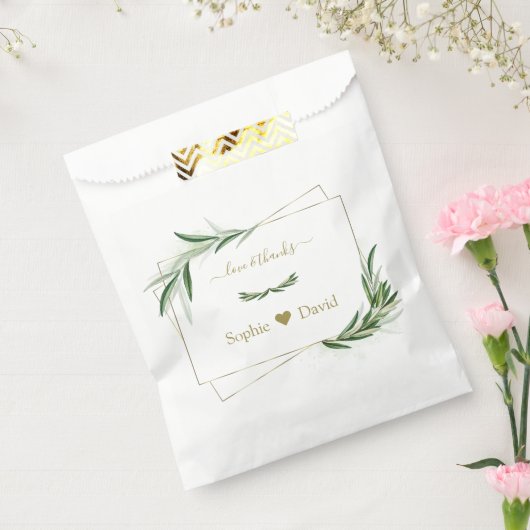 Elegante waterverf olijfgroen goud bruiloft bedankzakje (Gezegeld)