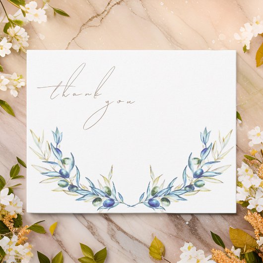 Elegante Waterverf Olijftak Bedankkaart