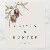 Elegante Waterverf Olijftak Bruiloft Wijn Etiket (Enkel label)