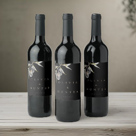 Elegante Waterverf Olijftak Bruiloft Wijn Etiket