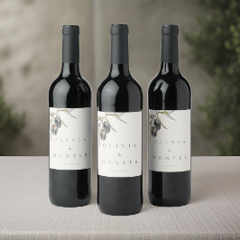 Elegante Waterverf Olijftak Bruiloft Wijn Etiket