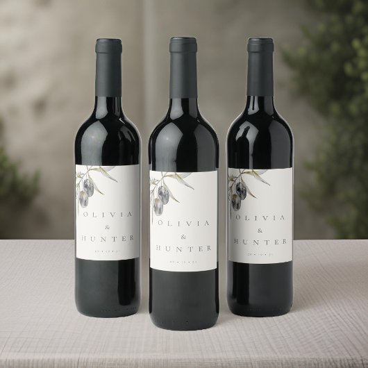 Elegante Waterverf Olijftak Bruiloft Wijn Etiket