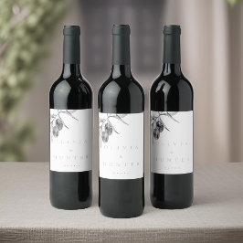 Elegante Waterverf Olijftak Bruiloft Wijn Etiket