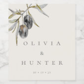 Elegante Waterverf Olijftak Bruiloft Wijn Etiket (Enkel label)