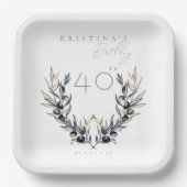 Elegante Waterverf Olijftak ELKE Verjaardag Papieren Bordje (Voorkant)