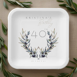 Elegante Waterverf Olijftak ELKE Verjaardag Papieren Bordje